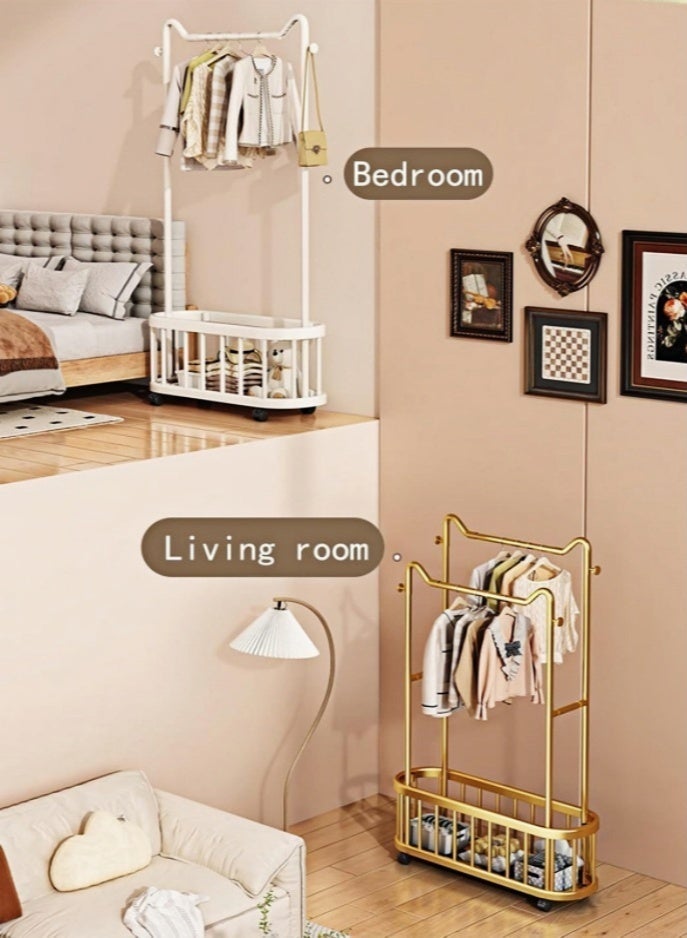 Double Rods Clothes hanging rack With Wheels, Heavy Duty Clothes Racks For Hanging Clothes, Metal Freestanding Garment Racks, Portable Closet Rack For Bedroom Laundry Room(Gold,100cm) - Image 3